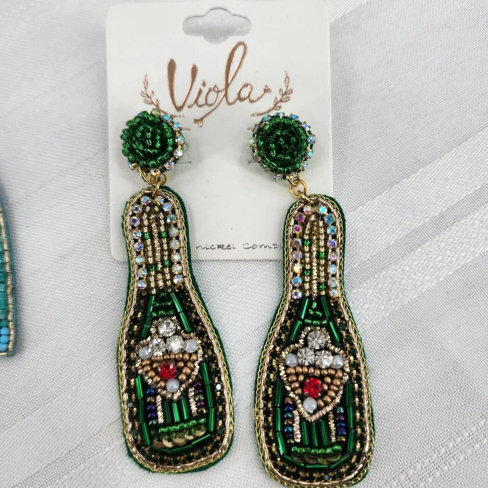VIOLA Seed Bead Champaign‎ Bottle Earrings NWT